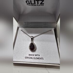 Glitz Silver Necklace with Deep Red Crystal